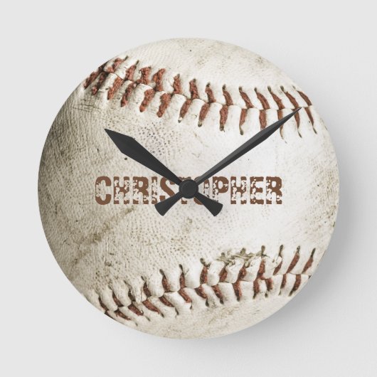 Persoonlijke Vintage Honkbal Ronde Klok (Voorkant)