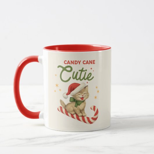 Persoonlijke Vintage Kerst Kerststok Kattenkat Mok (Links)