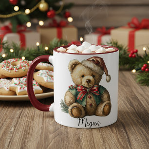 Persoonlijke Vintage Kerst Teddybeer Mok