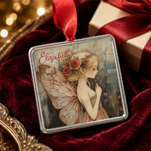 Persoonlijke Vintage Kerstelf met Rozen Metalen Ornament