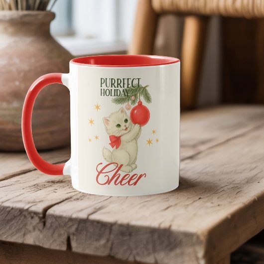 Persoonlijke Vintage Kerstkat Meowy & Bright Mok