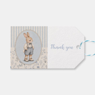 Persoonlijke vintage konijn jongen bedankkaartjes cadeaulabel