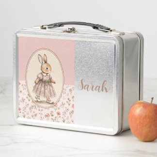 Persoonlijke vintage konijntjesmeisje roze lunchtr