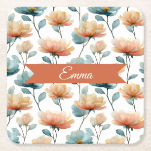 Persoonlijke Vintage Lente Oranje Bloemen Kartonnen Onderzetters
