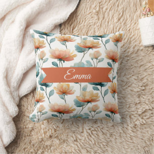 Persoonlijke Vintage Lente Oranje Bloemen Kussen