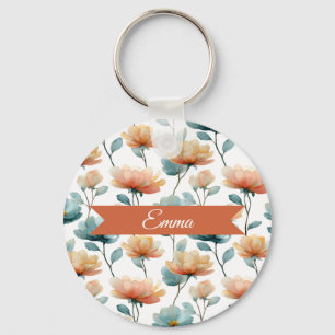 Persoonlijke Vintage Lente Oranje Bloemen Sleutelhanger