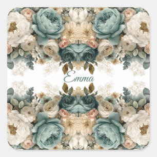 Persoonlijke Vintage Lentetuin met Rozen Vierkante Sticker