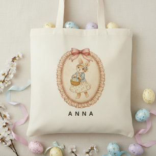 Persoonlijke Vintage Paashaas Pastelkleurige Konij Tote Bag