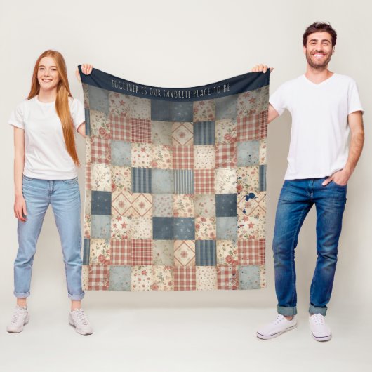 Persoonlijke Vintage Patchwork Samenkomst Fleece Deken (In situ)