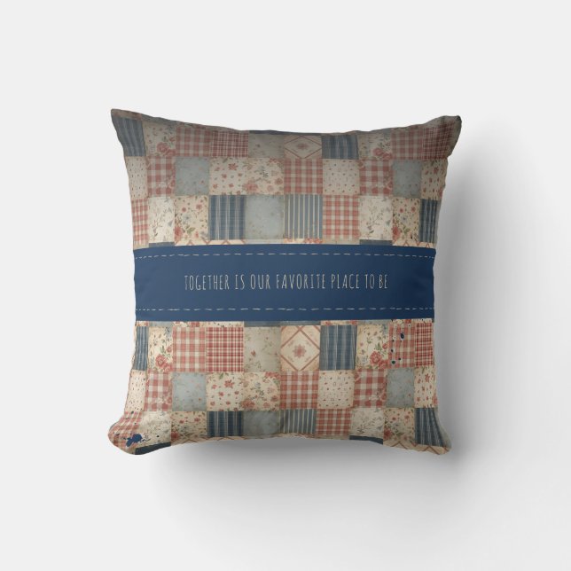 Persoonlijke Vintage Patchwork Samenkomst Kussen (Voorkant)