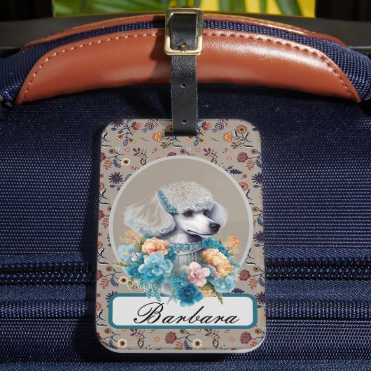 Persoonlijke Vintage Poodle Bagagelabel (Voorkant Insitu 2)