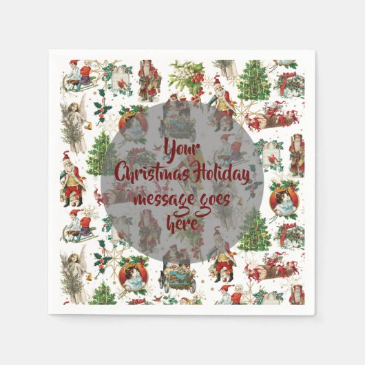 Persoonlijke Vintage Retro Kerstmis Feestelijk Servet (Voorkant)