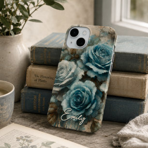 Persoonlijke Vintage Shabby Chic Pastel Blauwe Roo iPhone 15 Case