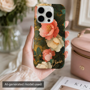 Persoonlijke Vintage Shabby Chic Pastel Roze Pioen iPhone 16 Pro Hoesje