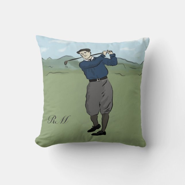 Persoonlijke vintage stijl golf kunst met monogram kussen (Voorkant)