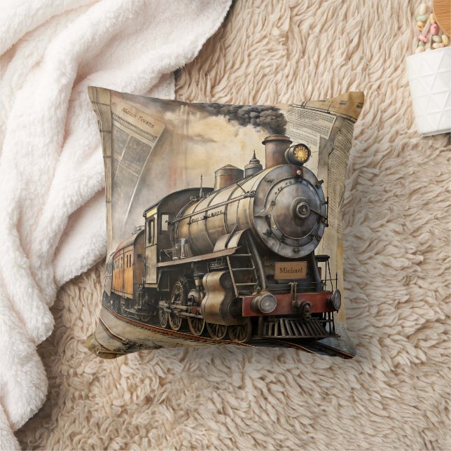 Persoonlijke vintage stoomtrein retro reis kussen (Deken)