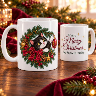 Persoonlijke vintage tuxedo kat Kerstmis mok