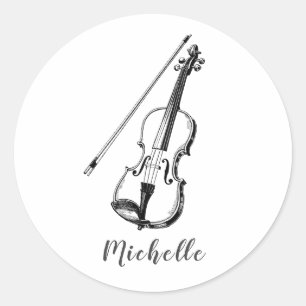 Persoonlijke vintage viool muziek ronde sticker