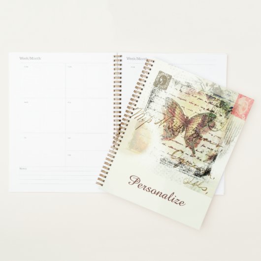 Persoonlijke vintage vlinderpostzegel planner (Display)