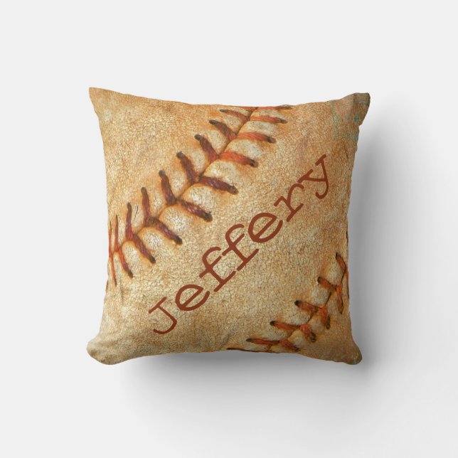 Persoonlijke vintage witte honkbal rode stiksels kussen (Voorkant)