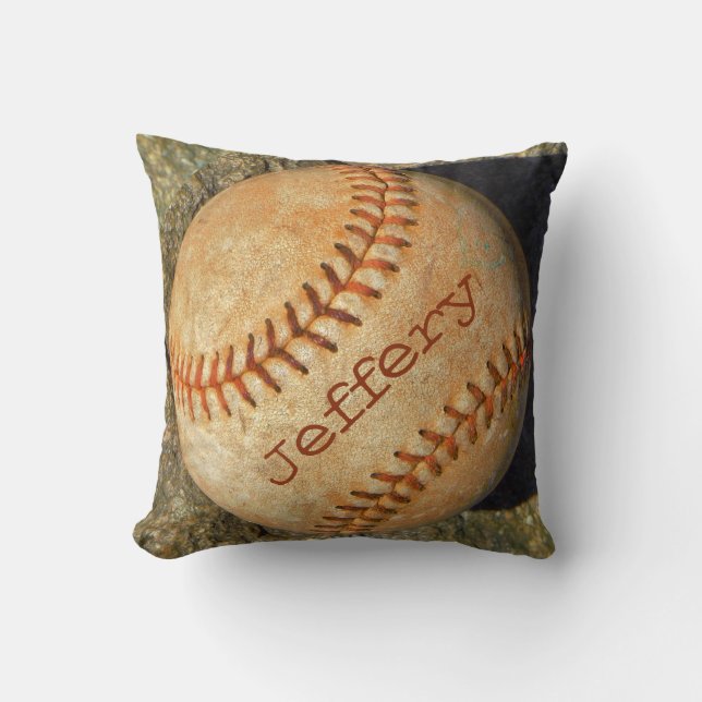 Persoonlijke vintage witte honkbal rode stiksels kussen (Voorkant)