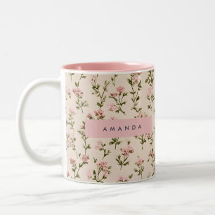 Persoonlijke Vintage Zachte Roze Wilde Bloem Tweekleurige Koffiemok