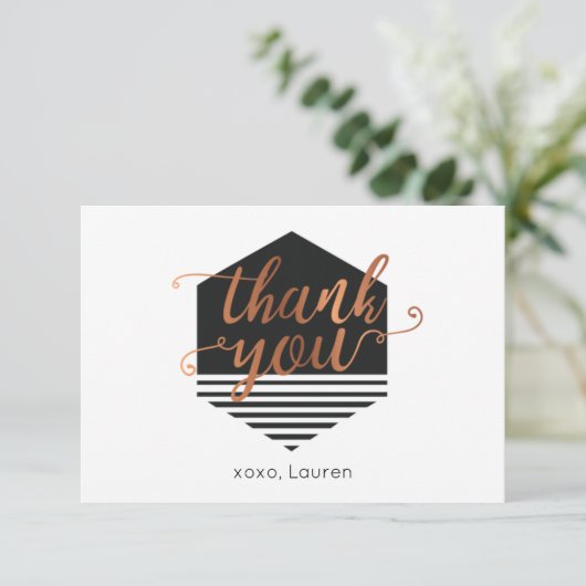 Persoonlijke vintage zwart & goud platte bedankkaa bedankkaart (Staand voorkant)