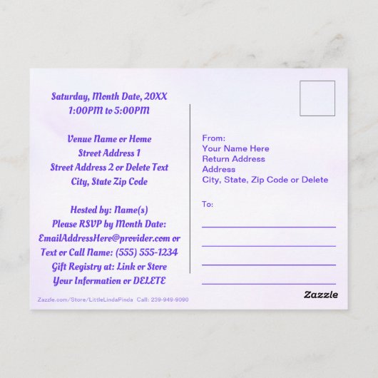 Persoonlijke violen, geboortekaart uitnodigingen (Achterkant)