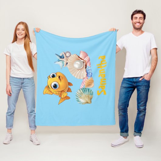 Persoonlijke Visdeken | Aangepaste Naam Oceaan Fleece Deken (In situ)