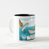 Persoonlijke Vist - de Cartoon van het Vrouw Tweekleurige Koffiemok (Voorkant links)