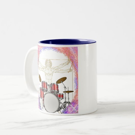 Persoonlijke Vitruvian Drummer Tweekleurige Koffiemok (Voorkant links)