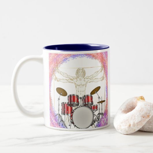 Persoonlijke Vitruvian Drummer Tweekleurige Koffiemok (Met donut)