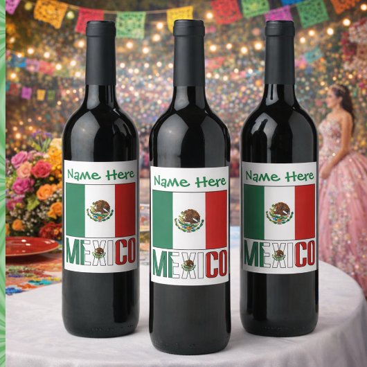 Persoonlijke vlag van Mexico Wijn Etiket