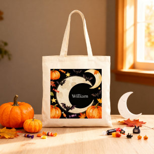Persoonlijke Vleermuis Halloween Kinderen Trick or Tote Bag