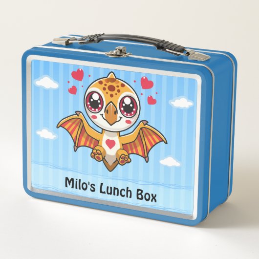 Persoonlijke vliegende dinosaurus lunchbox – naam  (Voorkant)