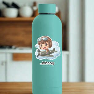 Persoonlijke Vliegende Jongen Vliegtuig Wolken Pre Sticker