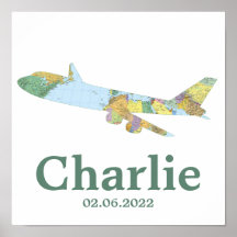 Persoonlijke vliegtuig- nursery decor met kaart 