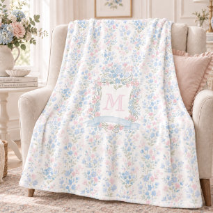 Persoonlijke vliesdeken met bloemenmonogram fleece deken