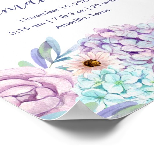 Persoonlijke Vlinder Bloemige Geboorte Stats Meisj Poster (Hoek)