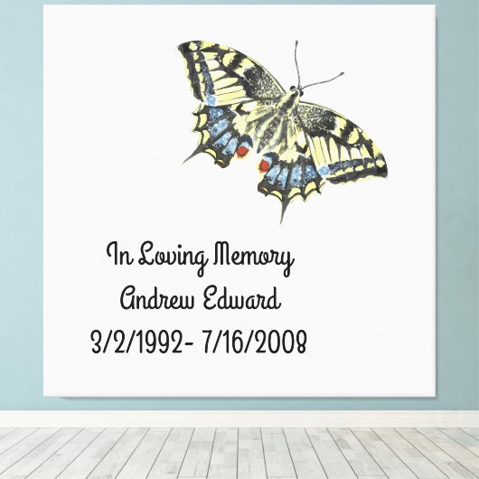 Persoonlijke Vlinder Herdenking Canvas Afdruk (Insitu (Houten vloer))