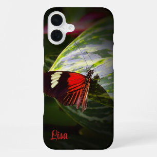 Persoonlijke vlinder op een blad Apple iPhone hoes 16 Plus Hoesje