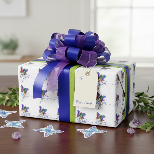 Persoonlijke vlinder spatten cadeaupapier