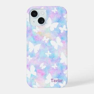 Persoonlijke Vlinders Roze, Blauw en Wit iPhone 15 Case
