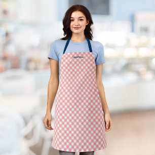 Persoonlijke Voeg Je Naam Toe Blush Koraal Gingham Schort