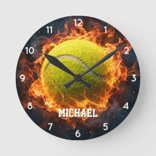 Persoonlijke Voeg Uw Naam Tennisbal op Vuur Ronde Klok