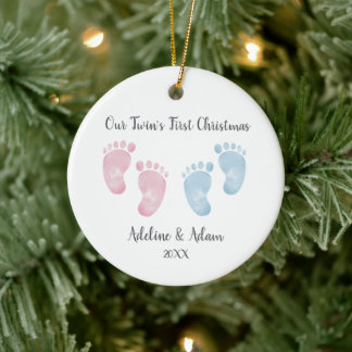 Persoonlijke voetafdrukornament voor tweelingbaby' keramisch ornament