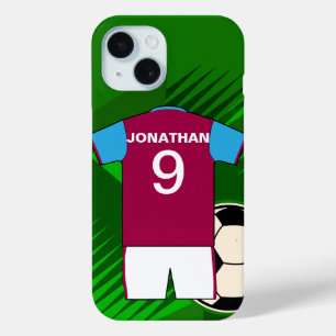 Persoonlijke Voetbal Jersey Claret en Blue iPhone 15 Case