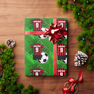 Persoonlijke Voetbal Jersey Red en Black Stripes Cadeaupapier