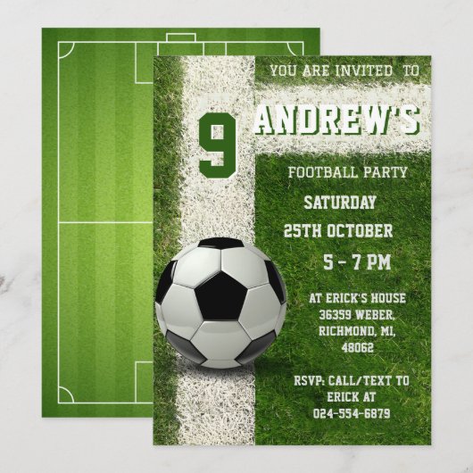 Persoonlijke Voetbal Verjaardag uitnodiging (Voorkant / Achterkant)
