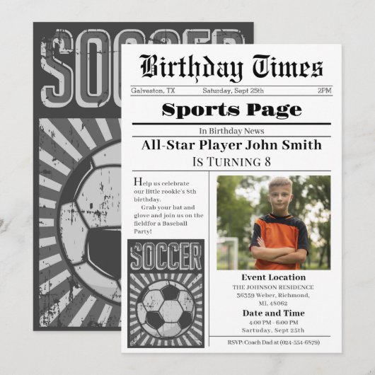 Persoonlijke Voetbal Verjaardag uitnodiging met fo (Voorkant / Achterkant)